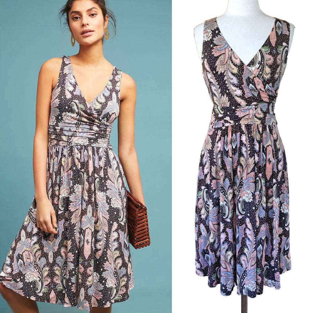 Anthropologie Maeve Leslie Midi Dress Paisley V-neck Size Small